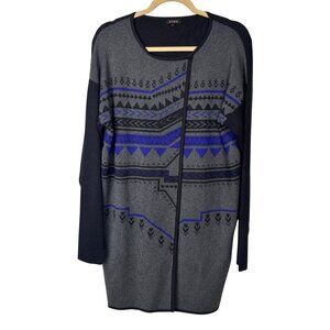 Yuka M L XL Oversized Gray Black Open Front Cardigan Sweater Geometric Ethnic